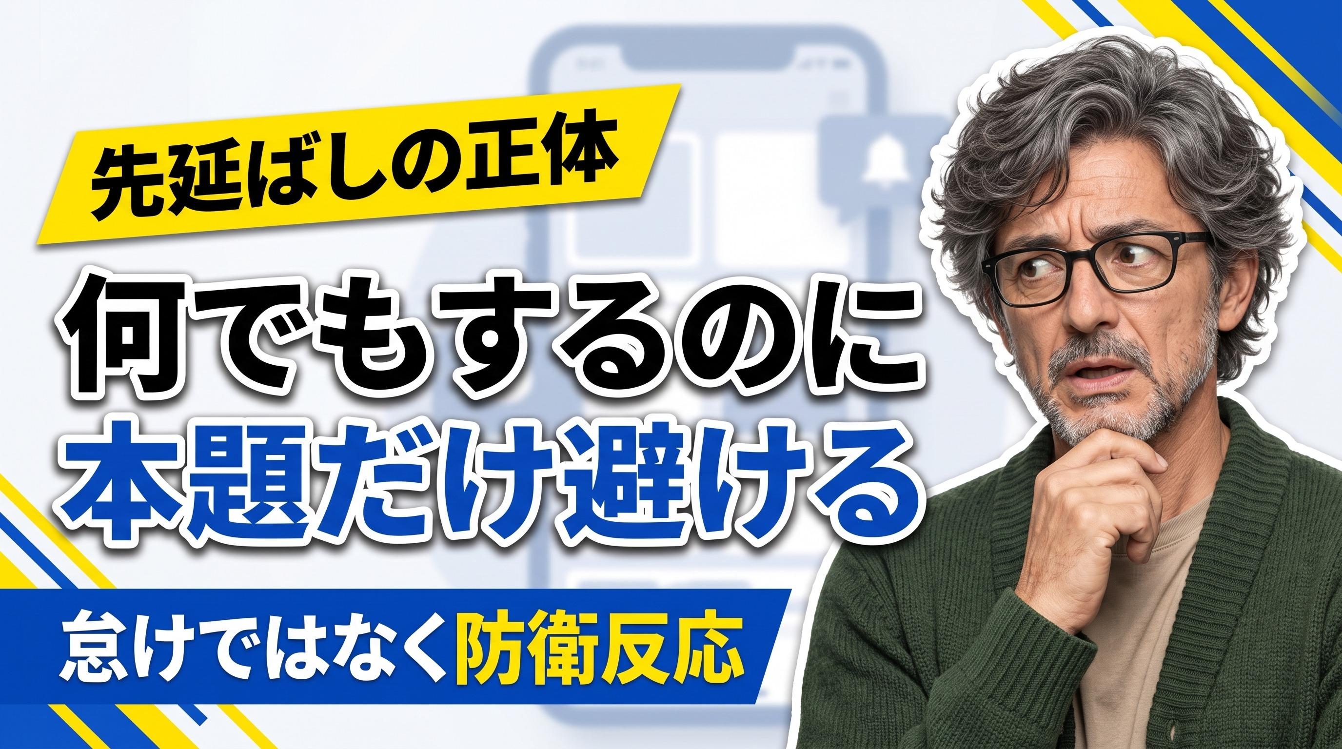 やるべき仕事を前にスマートフォンを見て先延ばししている様子